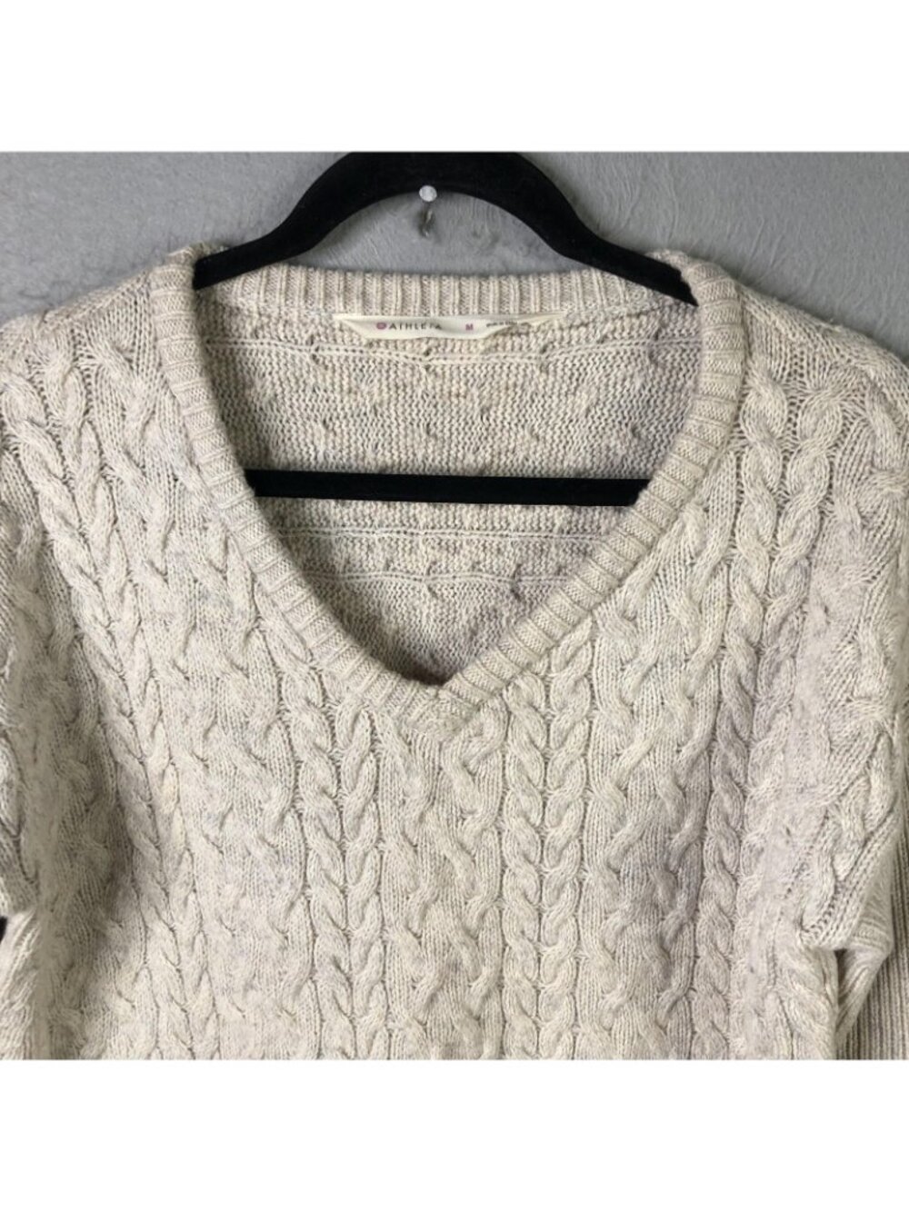 Athleta Sweater Women M Beige Cashmere Cable Knit Quiet Luxury Fisherman Neutral - Picture 13 of 16